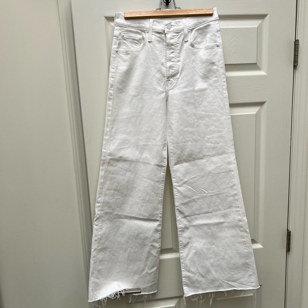 NWT MOTHER white denim jeans wide leg, Tomcat Roller Fray size 26
